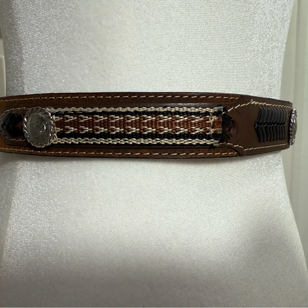 Nocona Belt Co. Kids Western Leather Concho Belt Brown Silver‎ Buckle Size 28